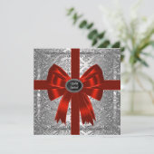 Silver Red Damask Corporate Kerstfeest Kaart (Staand voorkant)