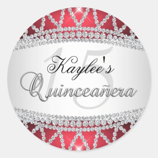 Silver & Red Diamond Quinceanera Sticker (Voorkant)