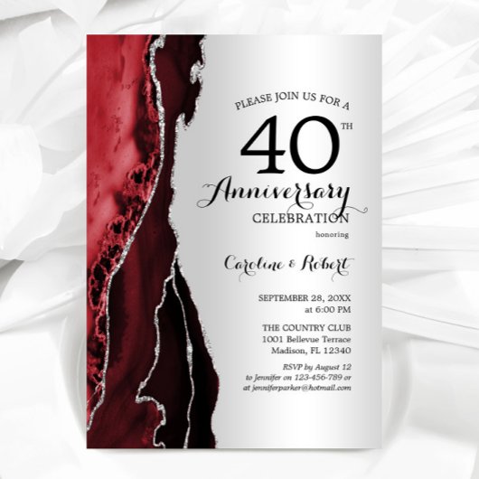 Silver Red Elegant 40e Jubileum Kaart