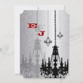 Silver Red en Black Chandeliers Damask Wedding Kaart (Achterkant)