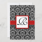 Silver Red en Black Damask Wedding Invitation Kaart (Voorkant)