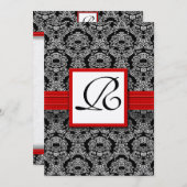 Silver Red en Black Damask Wedding Invitation Kaart (Voorkant / Achterkant)