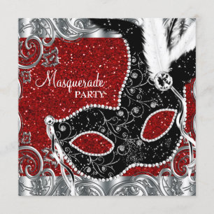 Silver Red en Black Mask Masquerade Party Kaart