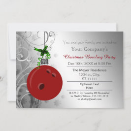 Silver Red Festive Corporate Bowling party Invite Kaart