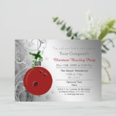 Silver Red Festive Corporate Bowling party Invite Kaart (Staand voorkant)