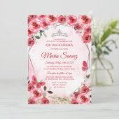 Silver Red Flower Spain Girl Sweet 16th Birthday Kaart (Staand voorkant)