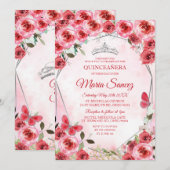 Silver Red Flower Spain Girl Sweet 16th Birthday Kaart (Voorkant / Achterkant)