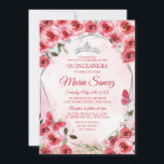 Silver Red Flower Spain Girl Sweet 16th Birthday Kaart<br><div class="desc">Silver Red Flower Spain Girl Sweet 16th Birthday Invitation</div>