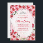 Silver Red Flower Spain Girl Sweet 16th Birthday Kaart<br><div class="desc">Silver Red Flower Spain Girl Sweet 16th Birthday Invitation</div>