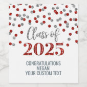 Silver Red Glitter Klasse van 2025 Afstuderen Wijn Etiket (Enkel label)