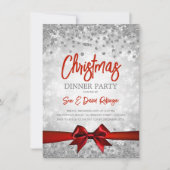 Silver Red Glitter Ribbon Kerstfeestdag Kaart (Voorkant)