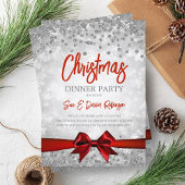 Silver Red Glitter Ribbon Kerstfeestdag Kaart