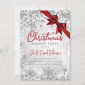 Silver Red Glitter Ribbon Xmas Winter Holiday Kaart (Voorkant)