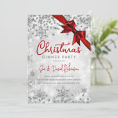 Silver Red Glitter Ribbon Xmas Winter Holiday Kaart (Staand voorkant)