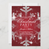 Silver Red Glitter Snowflake Xmas Holiday Kaart (Voorkant)