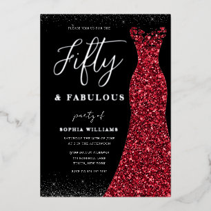 Silver Red Gown 50 Fabulous 50th Birthday Real Folie Uitnodiging