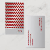 Silver Red Gradient Zigzag Chevron Pattern Visitekaartje (Voorkant / Achterkant)