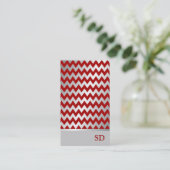 Silver Red Gradient Zigzag Chevron Pattern Visitekaartje (Staand voorkant)