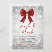 Silver Red Jingle Mingle Christmas Party Bow Snow Kaart (Voorkant)