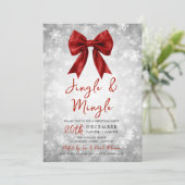 Silver Red Jingle Mingle Christmas Party Bow Snow Kaart (Staand voorkant)