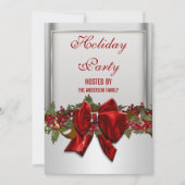 Silver Red Kerstparty PERSONALIZE Kaart (Voorkant)