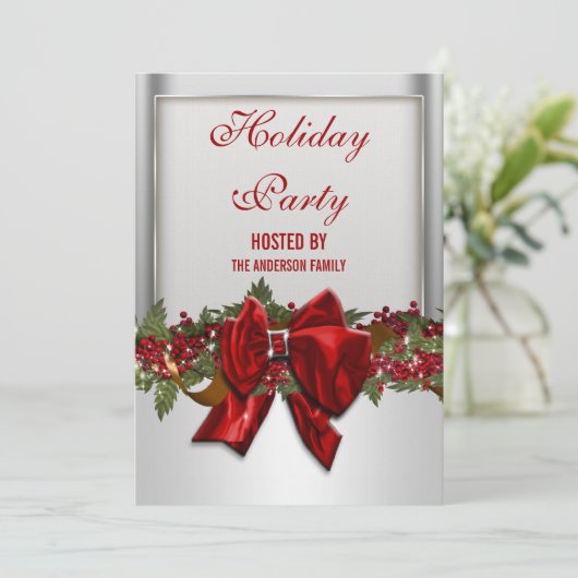 Silver Red Kerstparty PERSONALIZE Kaart (Staand voorkant)