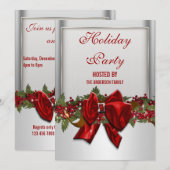 Silver Red Kerstparty PERSONALIZE Kaart (Voorkant / Achterkant)