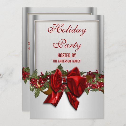 Silver Red Kerstparty PERSONALIZE Kaart (Voorkant / Achterkant)