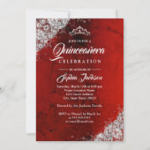 Silver Red Lace Diamond Sparkle Gown Quinceanera Kaart (Achterkant)