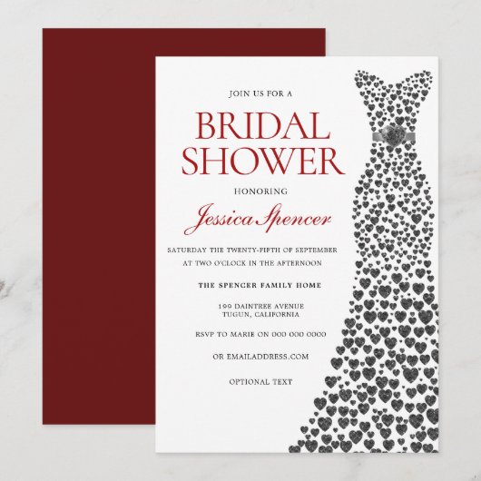 Silver & Red Love Heart Dress Vrijgezellenfeest In Kaart (Voorkant / Achterkant)