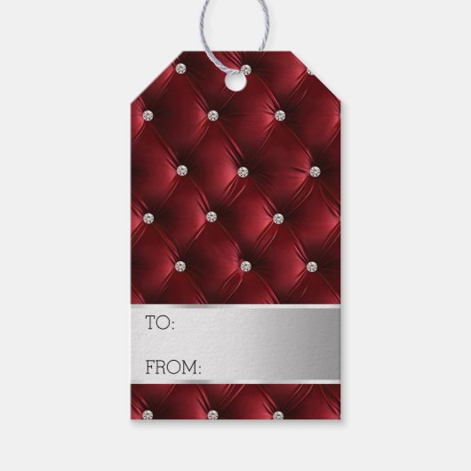 Silver Red Luxury faux Velvet Christmas Cadeaulabel (Voorkant)
