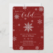Silver Red Magical Winter Snowflake Baby Shower  Kaart (Voorkant)