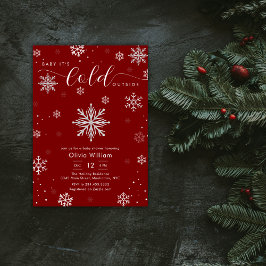 Silver Red Magical Winter Snowflake Baby Shower  Kaart