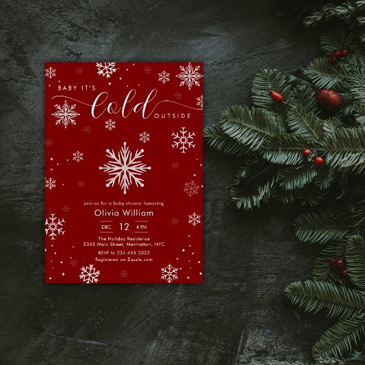 Silver Red Magical Winter Snowflake Baby Shower  Kaart