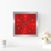 Silver & Red & Metallic Stainless Steel Square Vierkante Klok (Huis)