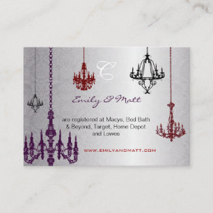 Silver Red Paars Black Chandeliers Damask Wedding Informatiekaartje