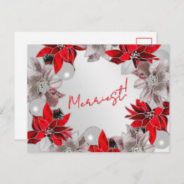 Silver & Red Poinsettia Holiday Post Kaart