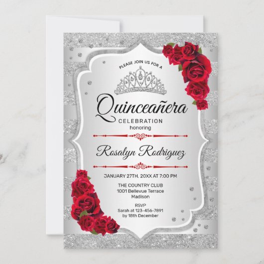 Silver Red Quinceanera Kaart (Voorkant)