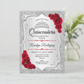 Silver Red Quinceanera Kaart (Staand voorkant)