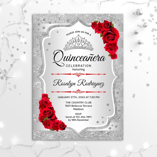 Silver Red Quinceanera Kaart