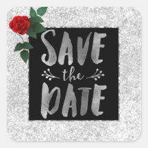Silver Red Rose Save the Date Sticker