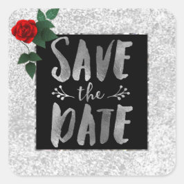 Silver Red Rose Save the Date Sticker