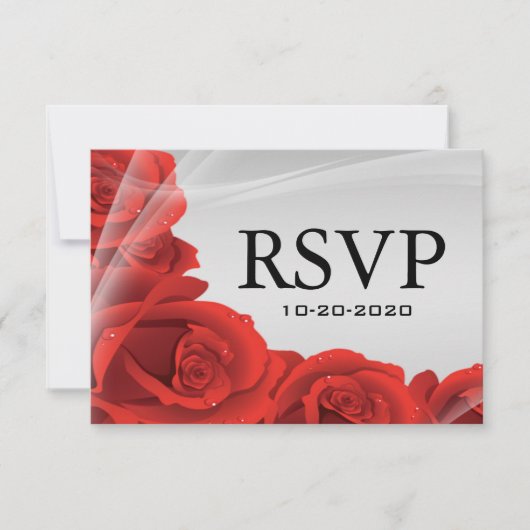 Silver & Red Rose Weddenschap RSVP-reactiekaarten RSVP Kaartje (Voorkant)