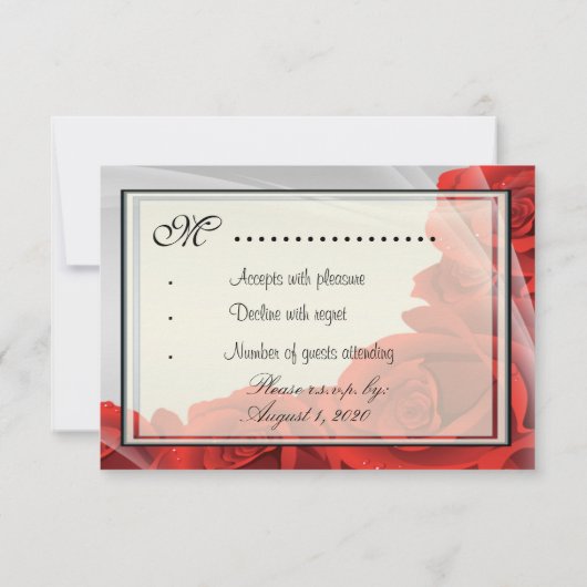 Silver & Red Rose Weddenschap RSVP-reactiekaarten RSVP Kaartje (Achterkant)