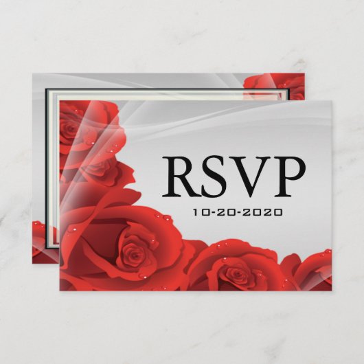 Silver & Red Rose Weddenschap RSVP-reactiekaarten RSVP Kaartje (Voorkant / Achterkant)