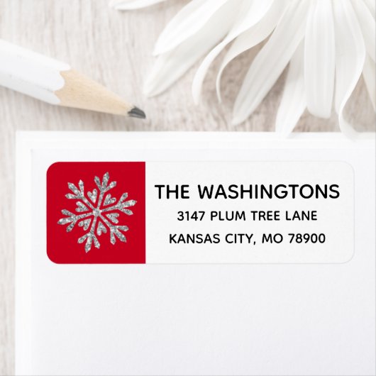 Silver Red Snowflake-adreslabel Etiket (Insitu)