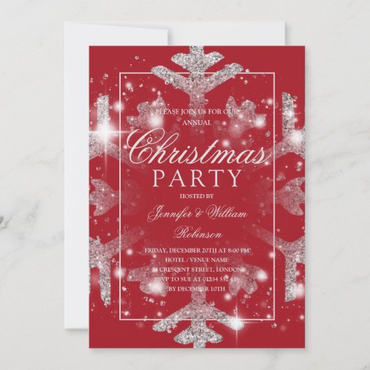 Silver Red Snowflake kerstfeest Kaart (Voorkant)