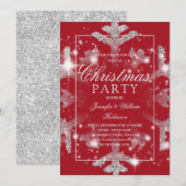 Silver Red Snowflake kerstfeest Kaart (Voorkant / Achterkant)