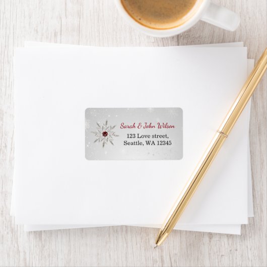 silver red snowflakes return address label (Insitu)