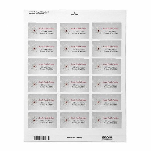 silver red snowflakes return address label (Full Sheet)